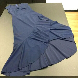 Miusol Womens Navy Blue V-Neck Wrap‎ Ruffle Split Hem Maxi Dress Large NWT
